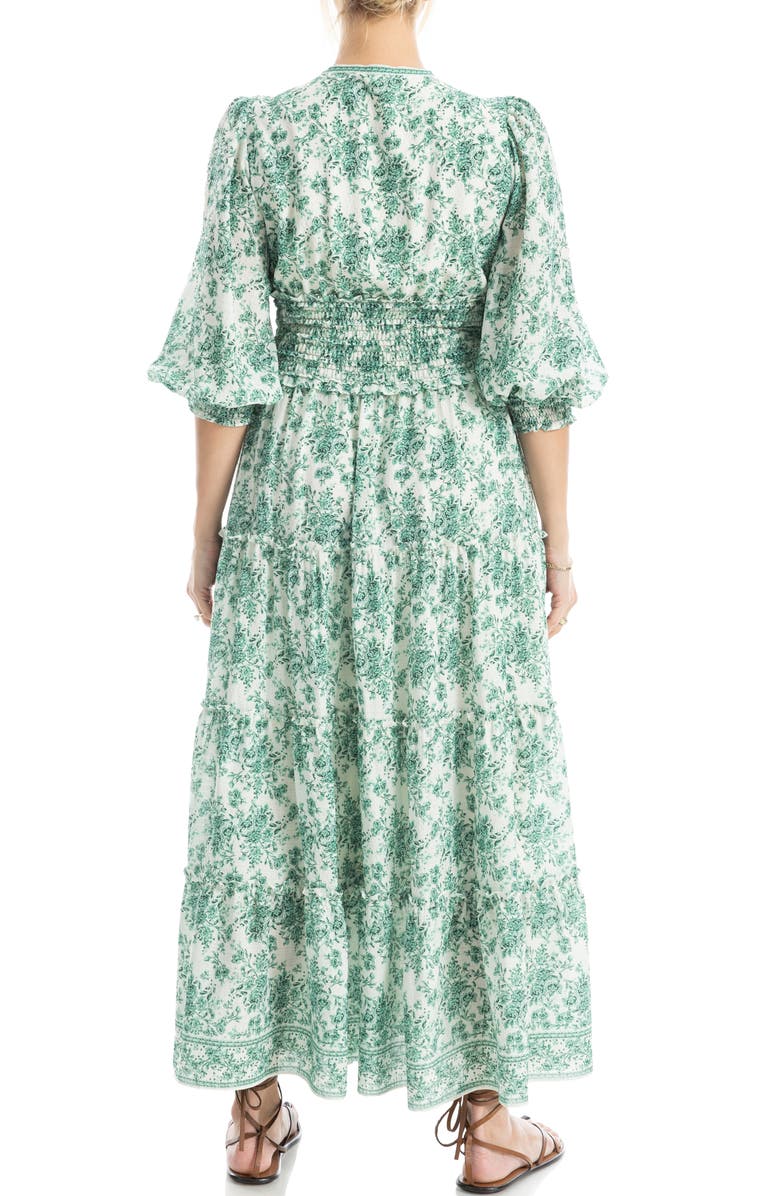 MAX STUDIO Surplice Neck Smocked Waist Maxi Dress, Alternate, color, Cream/ Green