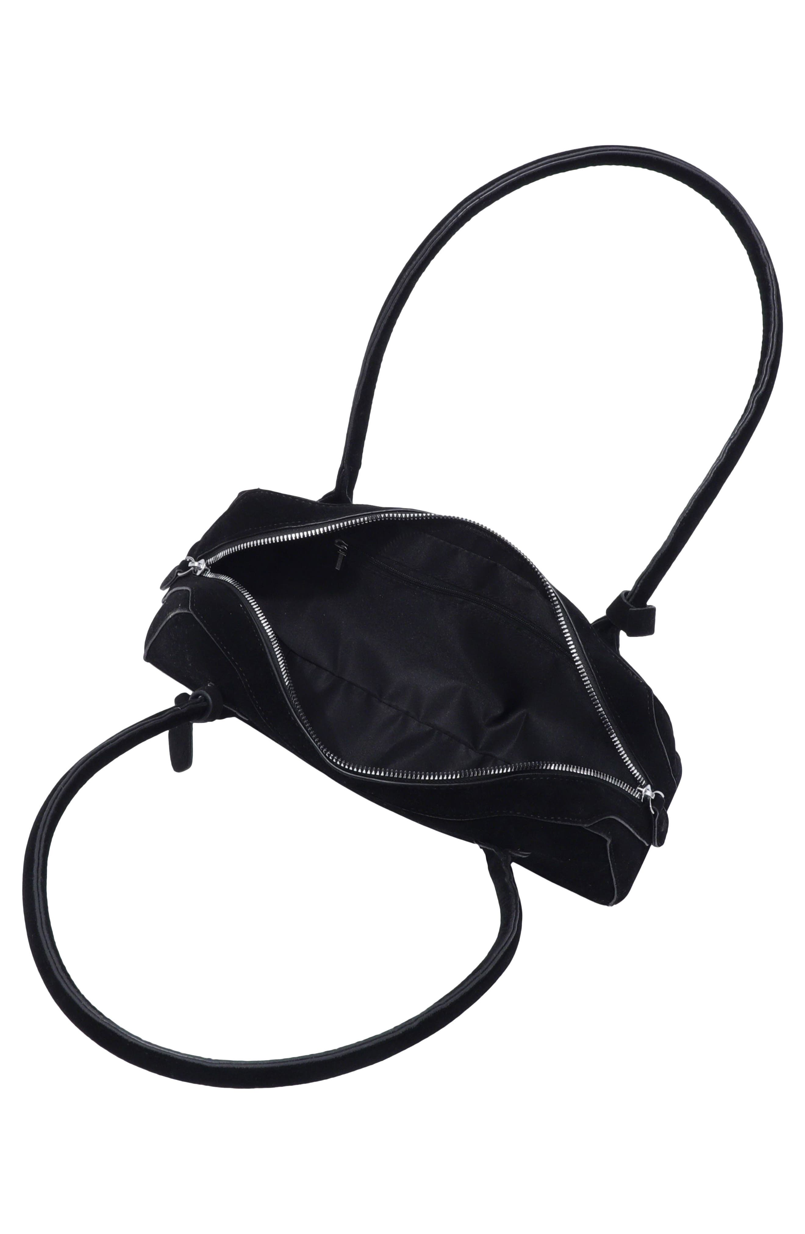 Faux Leather Bowling Shoulder Bag, Alternate, color, BLACK
