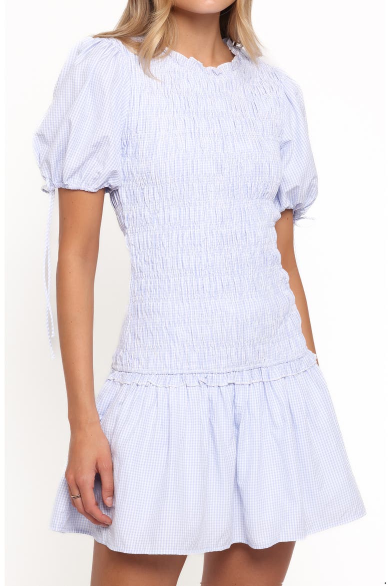 Kaelyn Gingham Smocked Minidress, Alternate, color, BLUE GINGHAM