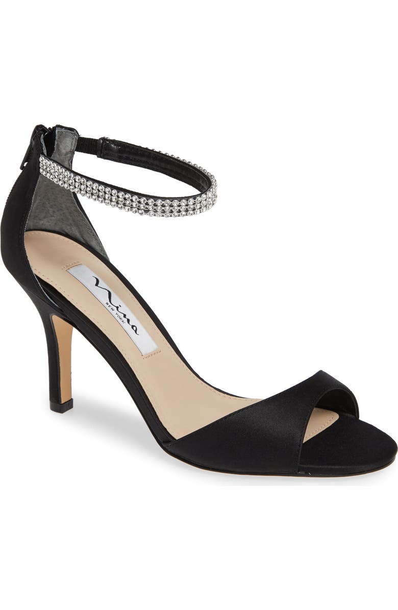 Nina Volanda Ankle Strap Sandal, Main, color, Black Satin