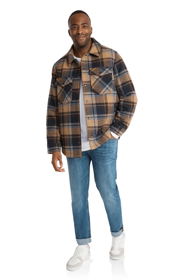 Kansas Regular Fit Check Shirt Jacket, Alternate, color, BROWN