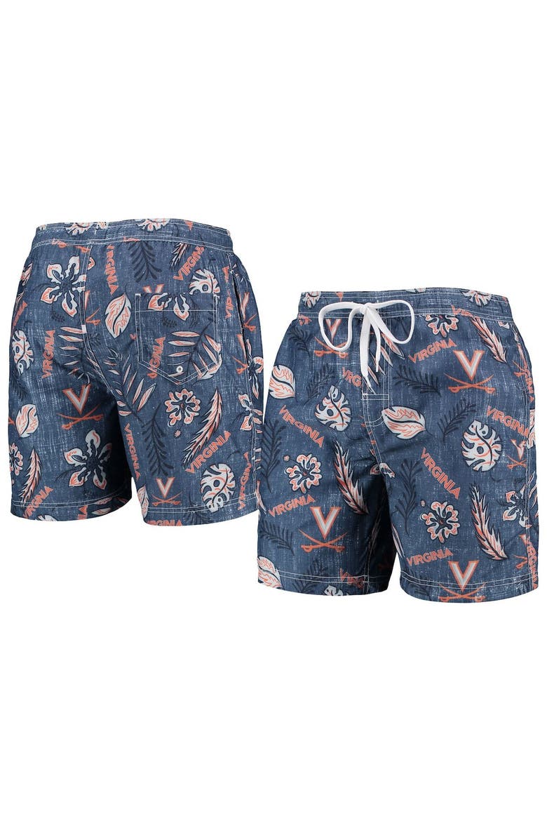 Men's Wes & Willy Navy Virginia Cavaliers Vintage Floral Swim Trunks, Main, color, Navy