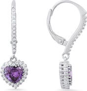 Queen Jewels Sterling Silver Cubic Zirconia Halo Birthstone Heart Drop Earrings