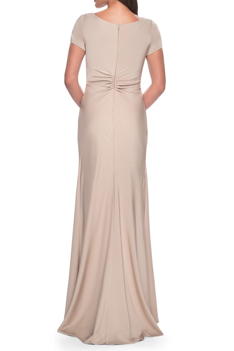 Elegant Evening Gown with V Neck and Knot, Alternate, color, Champagne