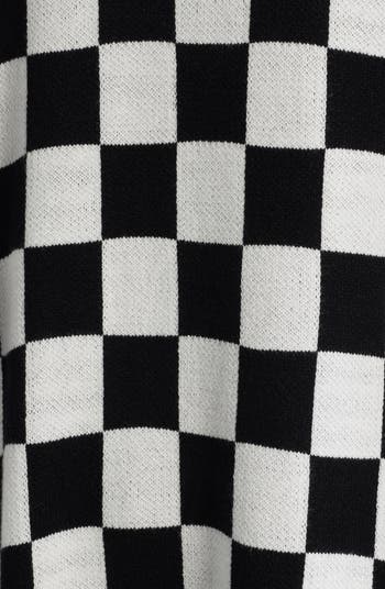Checkerboard Fringe Detail Blanket Cardigan