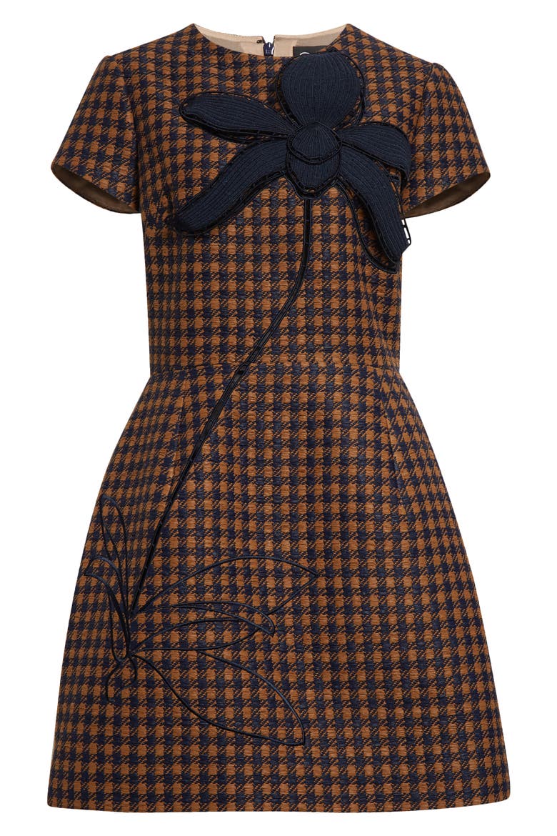 SHORT SLEEVE SMALL CHECK TWEED, Alternate, color, COGNAC/ NAVY