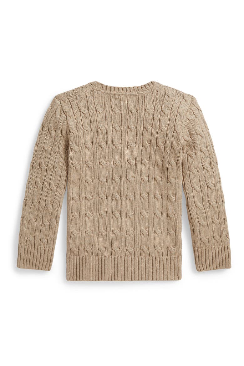 Kids' Cable Stitch Combed Cotton Sweater, Alternate, color, TAN HEATHER