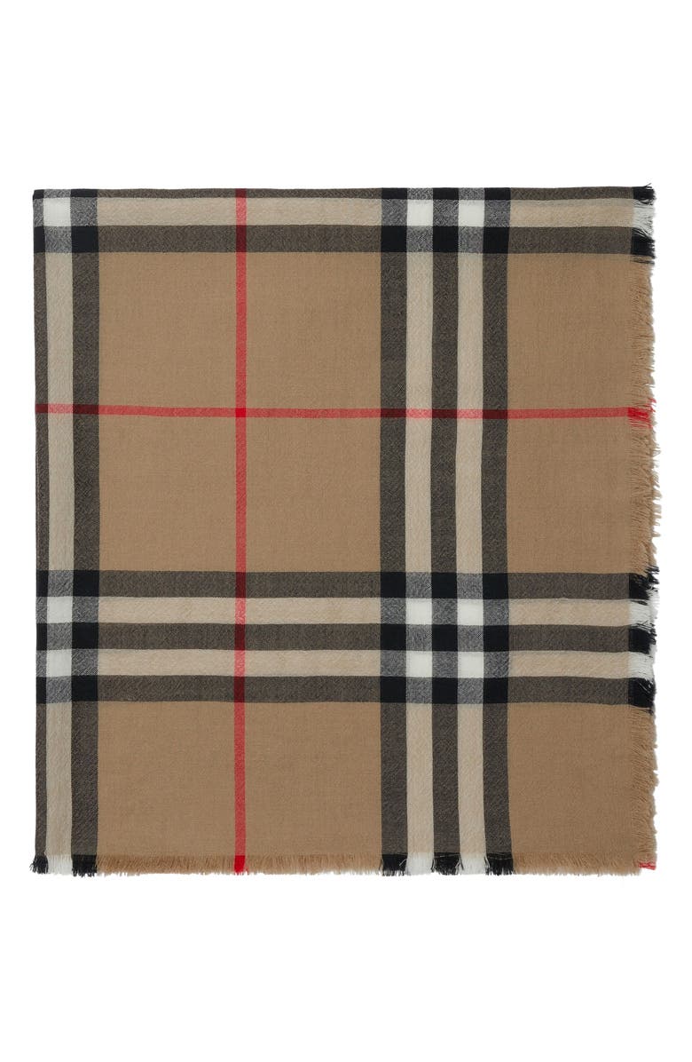 Burberry Giant Check Wool Fringe Scarf, Alternate, color, 