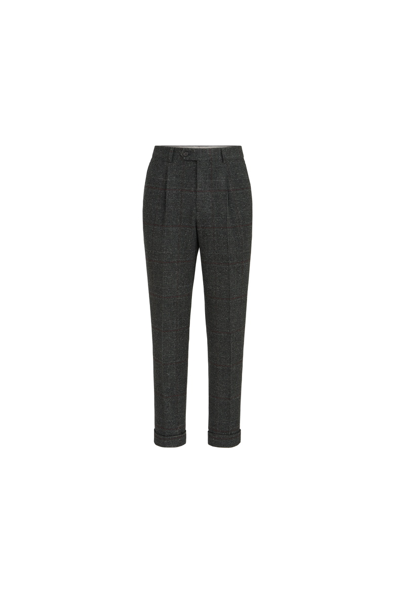 Silk, wool and cashmere Prince of Wales flannel trousers with pleat, Alternate, color, Anthracite