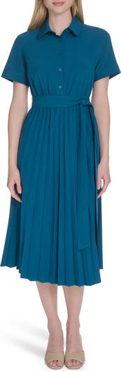 Short Sleeve Pleated Shirtdress