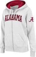 COLOSSEUM Women's Stadium Athletic White Alabama Crimson Tide Arched Name Full-Zip Hoodie