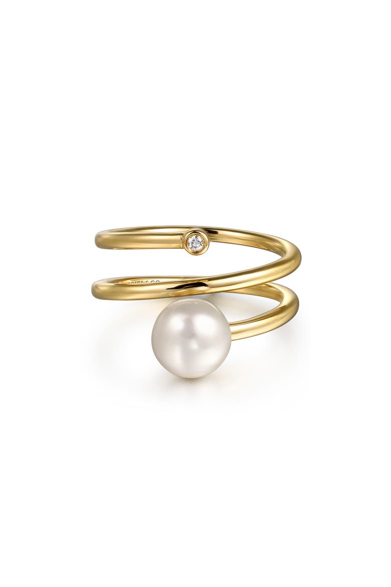 14k Gold Diamond and Pearl Bypass Ring, Alternate, color, GOLD