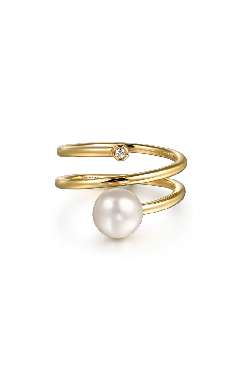 Gabriel & Co. 14K Gold Diamond & Pearl Wide Band Wrap Ring, Alternate, color, Gold
