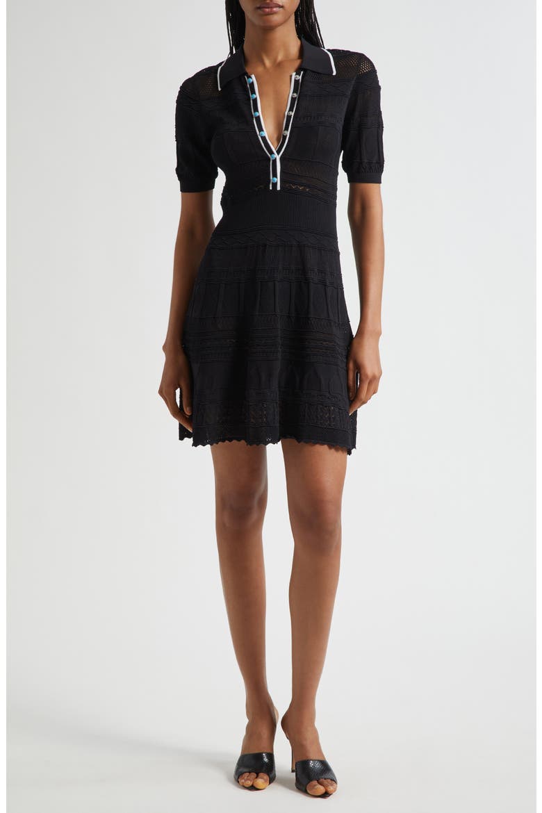 Dakoa Mixed Stitch Fit & Flare Knit Dress, Main, color, BLACK/ WHITE