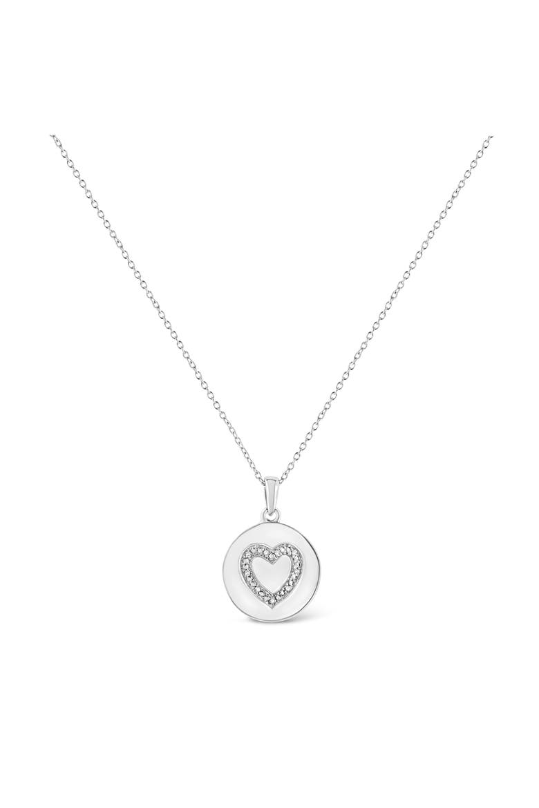 .925 Sterling Silver Prong-Set Diamond Accent Heart Emblemed Pendant Necklace, Alternate, color, White