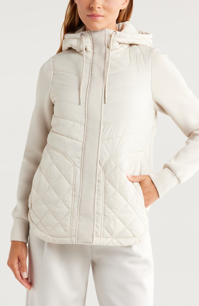Zella Hybrid Quilted Knit Hooded Jacket, Alternate, color, Grey Moonbeam