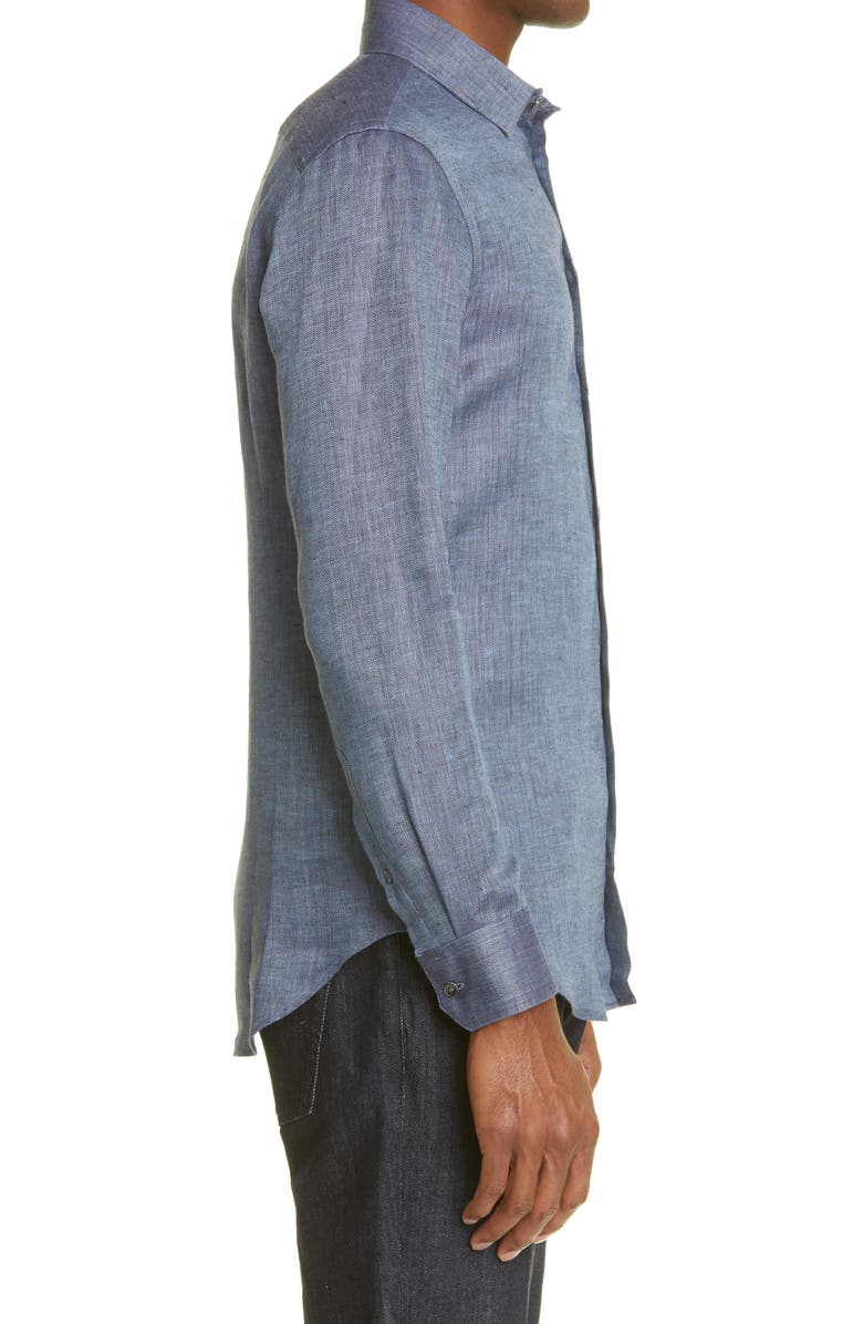 Giorgio Armani Chevron Linen Button-Up Shirt, Alternate, color,