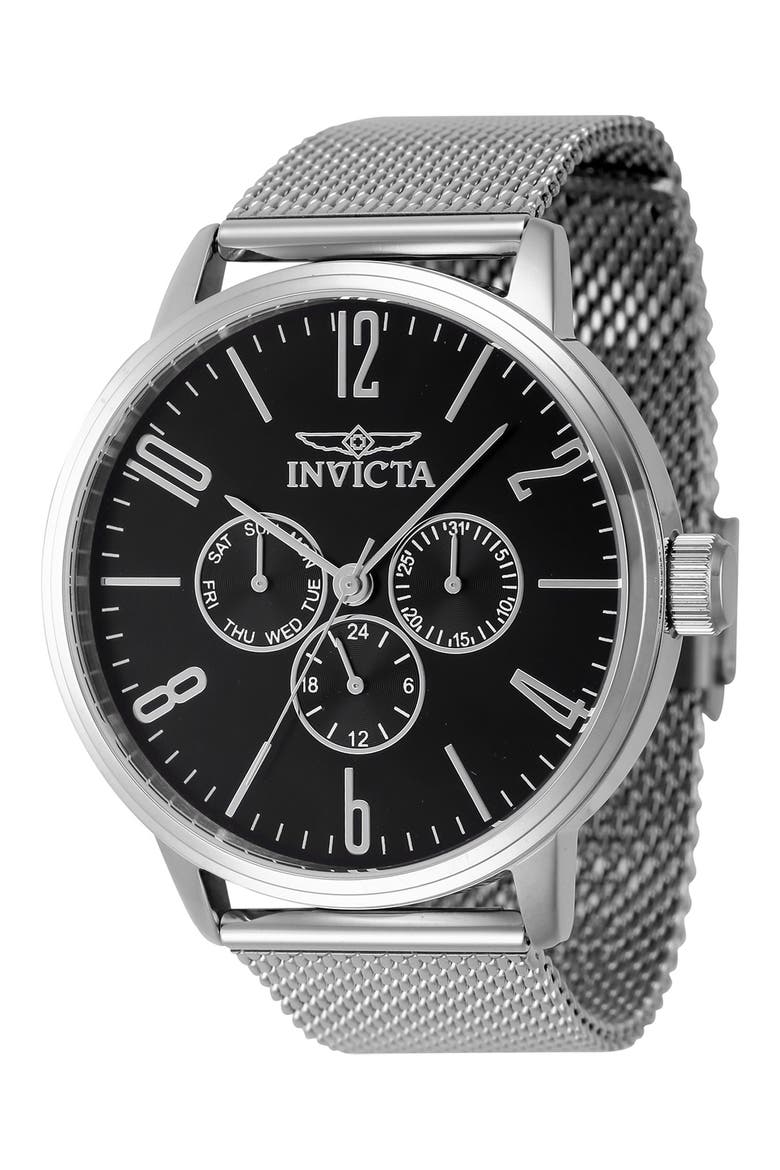 Specialty Chronograph Mesh Straph Watch, 44mm, Main, color, BLACK