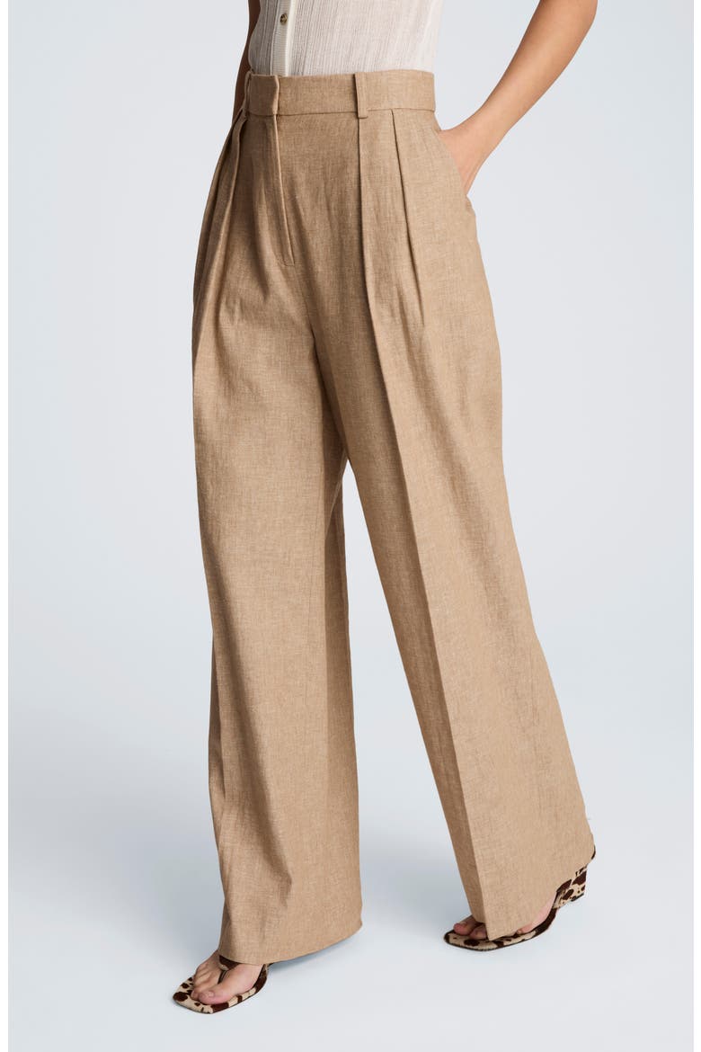 Double Pleat Wide Leg Linen Blend Pants, Alternate, color, MESA TAUP/ MELANGE