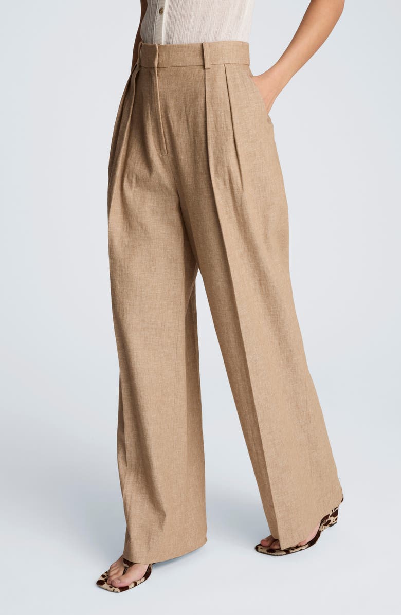 Kenneth Cole Double Pleat Wide Leg Linen Blend Pants, Alternate, color, 