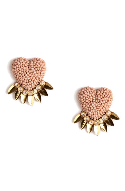 Danika Beaded Fringe Heart Stud Earrings