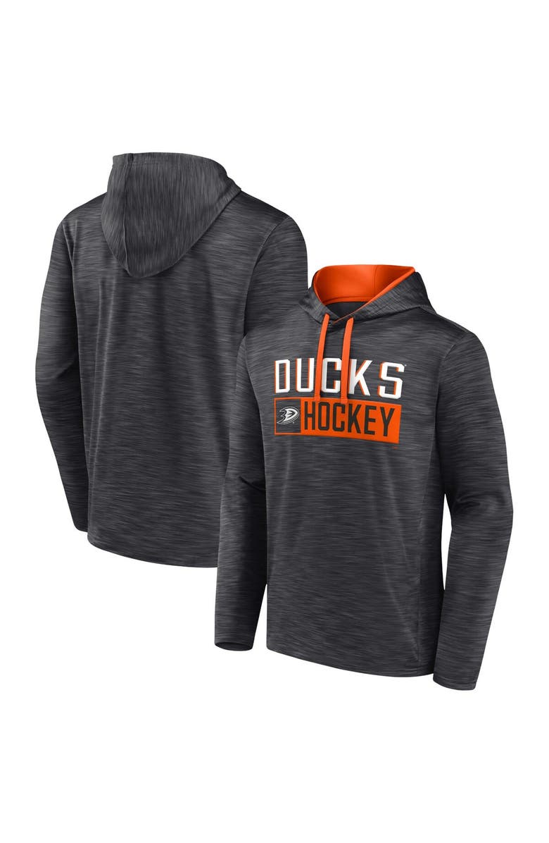 FANATICS Men's Fanatics Branded Heather Charcoal Anaheim Ducks Close Shave Pullover Hoodie, Main, color,