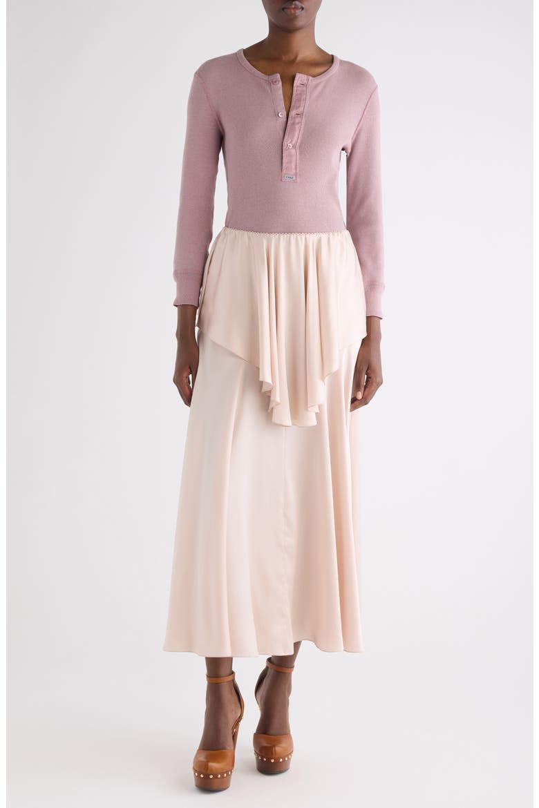 Fluid Washed Silk Satin Layered Midi Skirt, Alternate, color, ROSE DUST