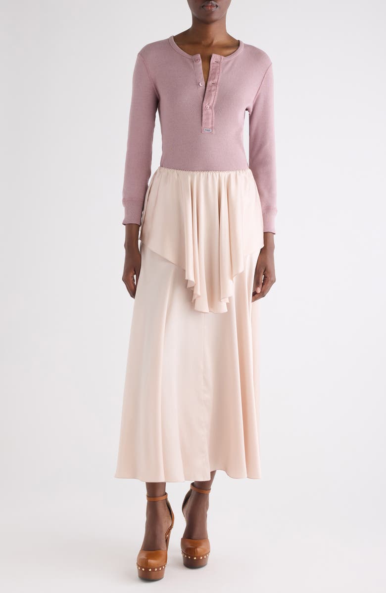 Chloé Fluid Washed Silk Satin Layered Midi Skirt, Alternate, color, Rose Dust