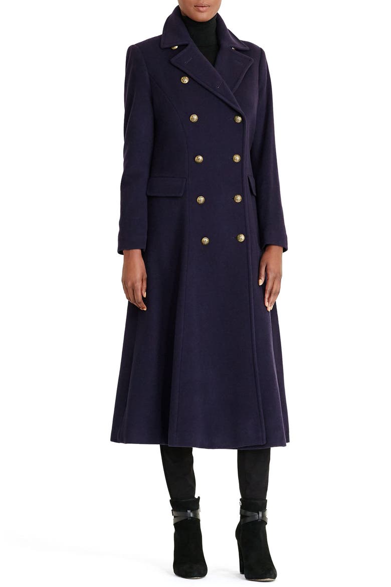 Double Breasted Military Maxi Coat, Main, color, NAVY