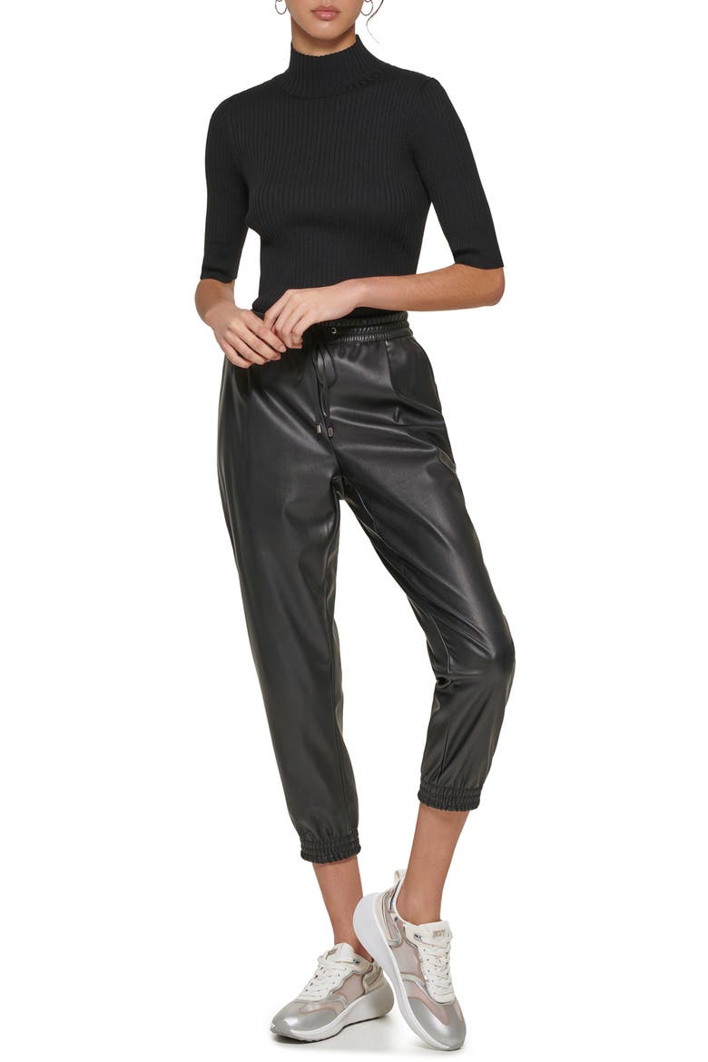 Mock Neck Rib Sweater, Alternate, color, BLACK/ BLACK