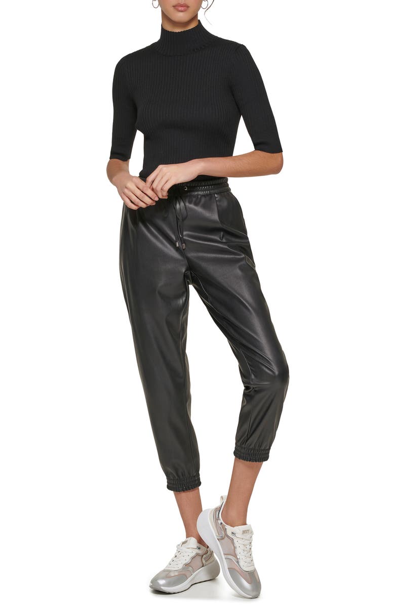 DKNY Mock Neck Rib Sweater, Alternate, color, Black/ Black