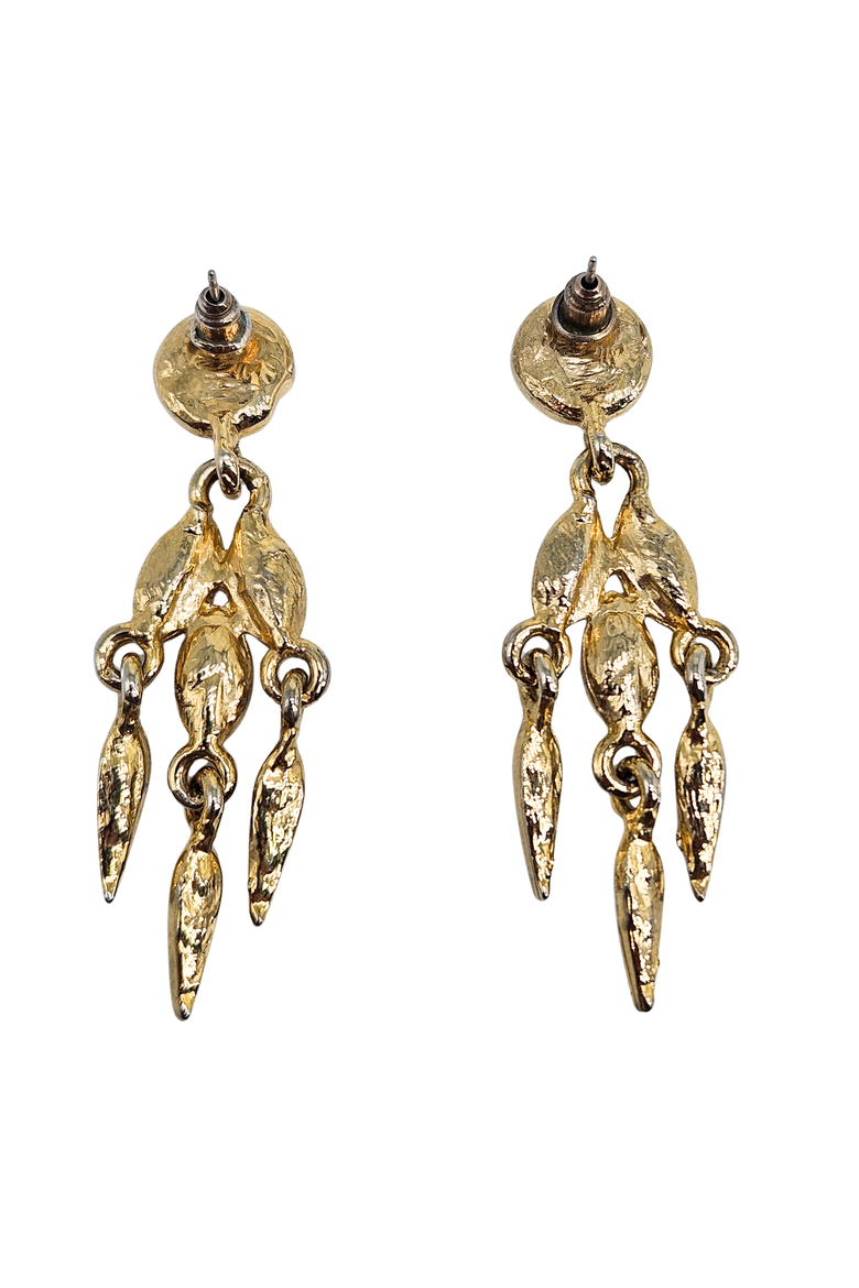 Vintage 1980s Costume Gold Enameled Dangle  Earrings, Alternate, color, Beige