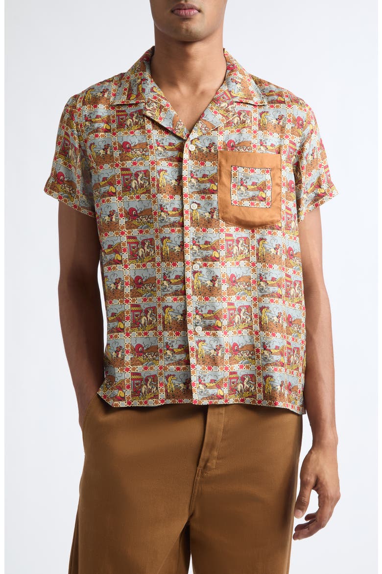 Cowboy Comic Silk Camp Shirt, Main, color, MULTI