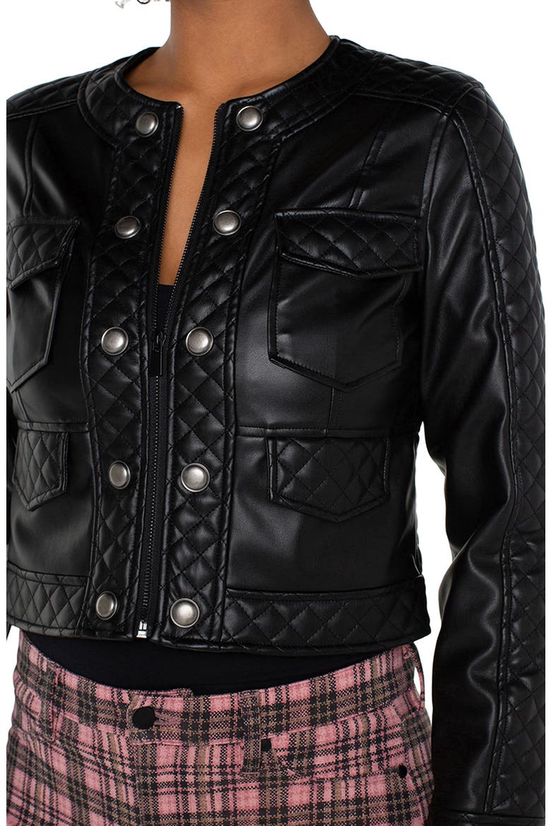 Quilted Detail Faux Leather Jacket, Alternate, color, BLACK
