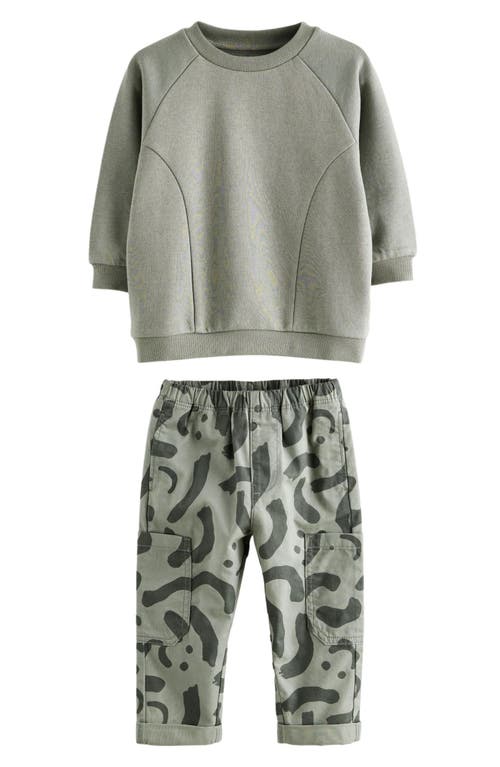 Next Kids' Crewneck Sweatshirt & Printed Cargo Pants Set In Green