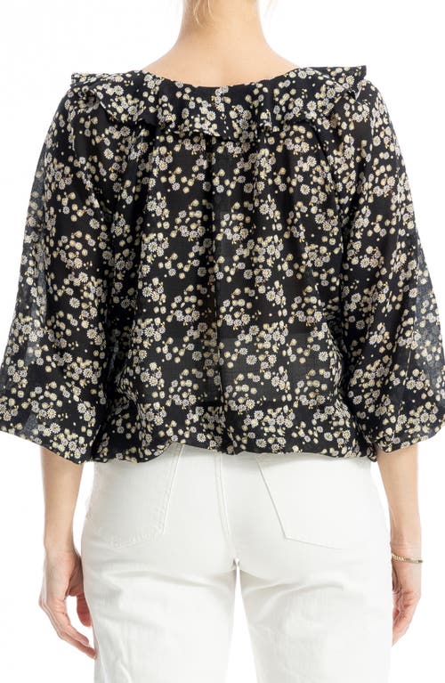 Max Studio Floral Print Ruffle Neck Blouse In Black