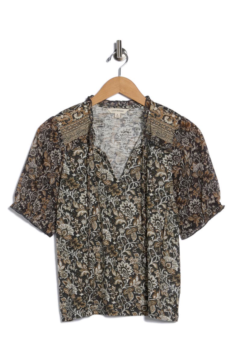 Lucky Brand Puff Sleeve Top, Alternate, color, Black Floral