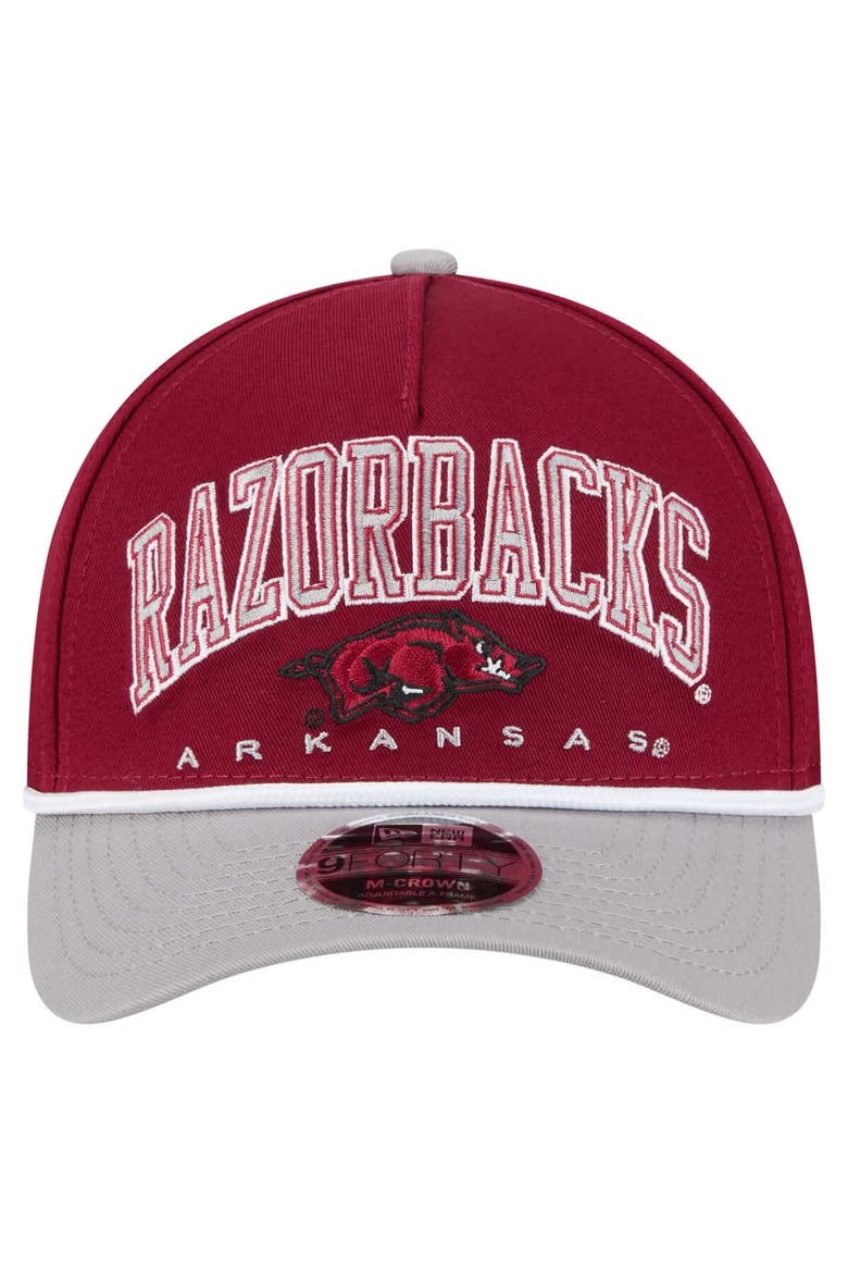 Men's New Era Cardinal/Gray Arkansas Razorbacks Arch Two-Tone Rope 9FORTY A-Frame M-Crown Adjustable Hat, Alternate, color, Cardinal