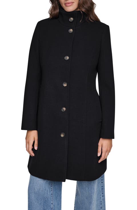 Stand Collar Faux Wool Coat
