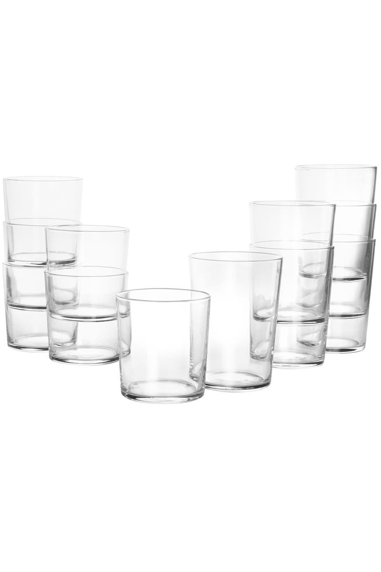 12 Piece Bowey Double Old Fashion and Highball Glassware Set, Main, color, Clear