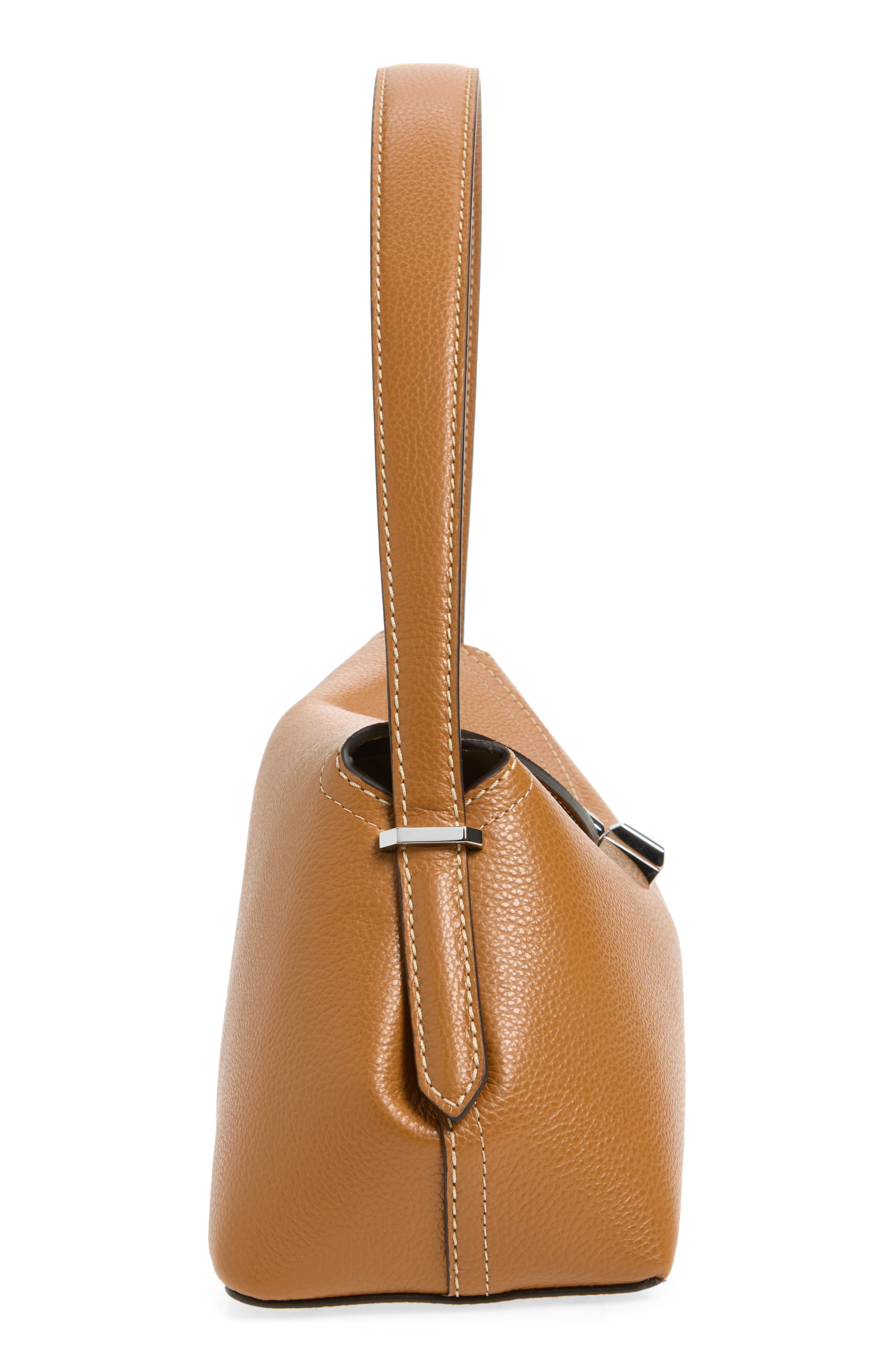 T-Lock Leather Shoulder Bag, Alternate, color, TAN