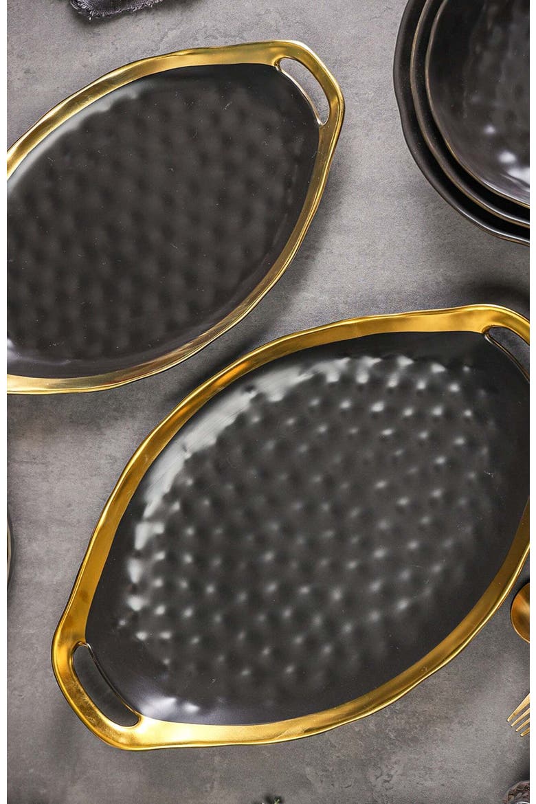 Florian Porcelain 2-Piece Serving Plate Set, Alternate, color, Black