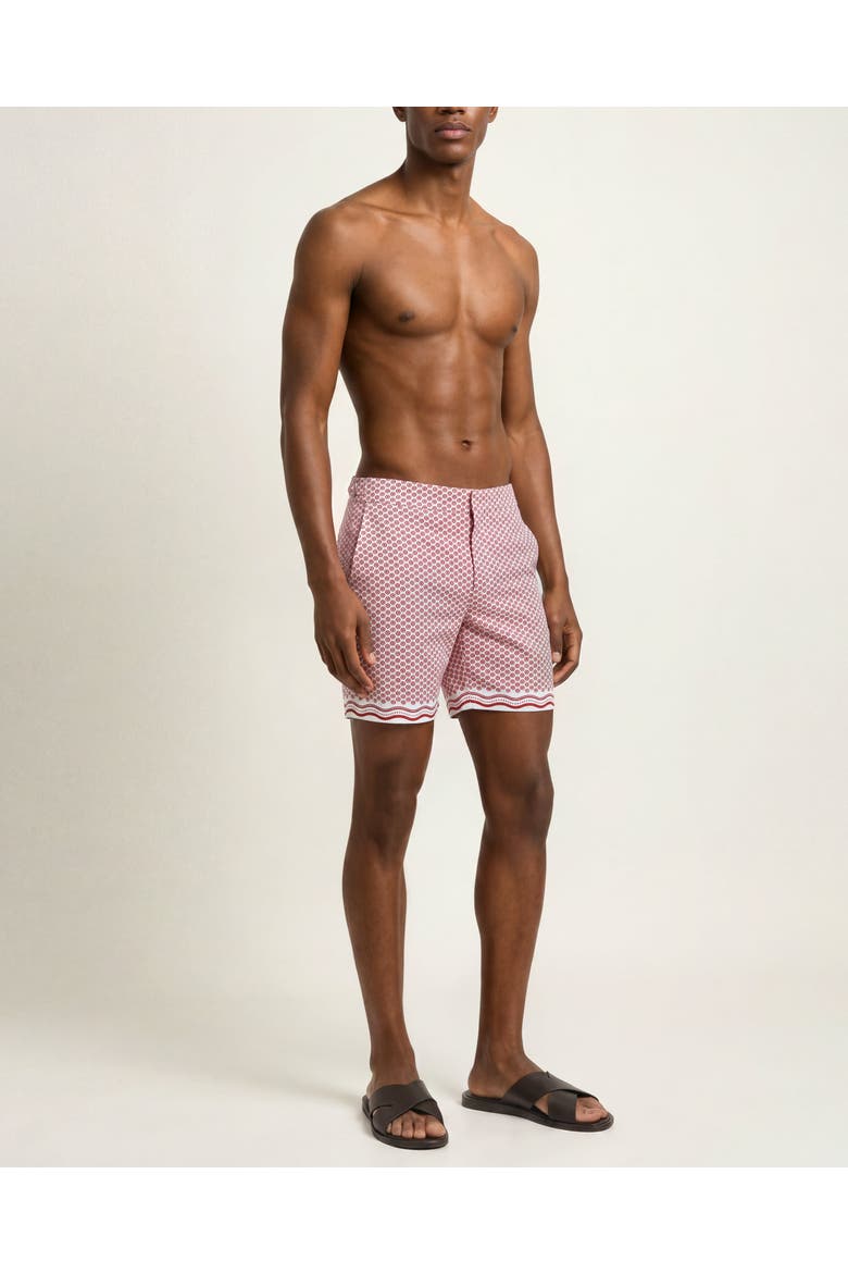 Bulldog Mid-Length Ocra Printed Swim Shorts, Main, color, WHITE SAND/VERMILLION