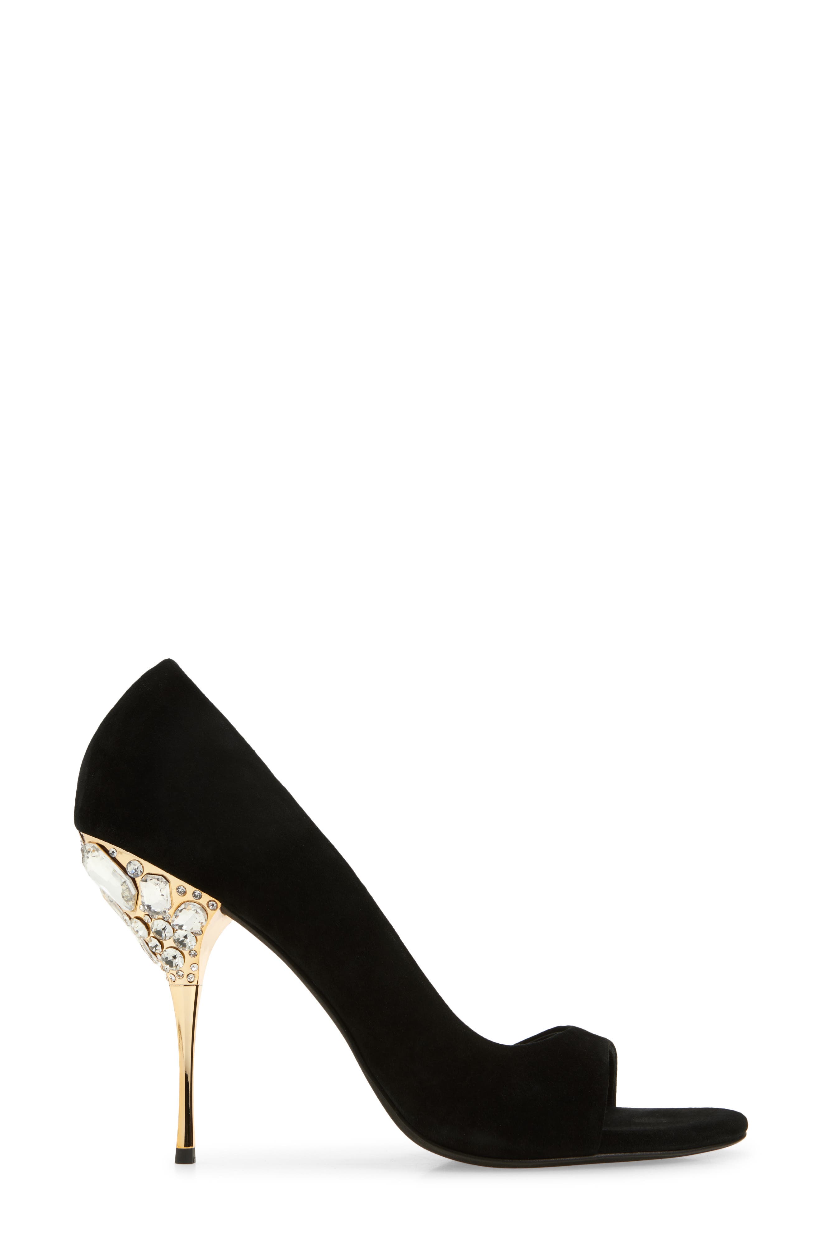 Jeffrey Campbell Alluria Crystal Heel Sandal, Alternate, color, Black Suede Combo