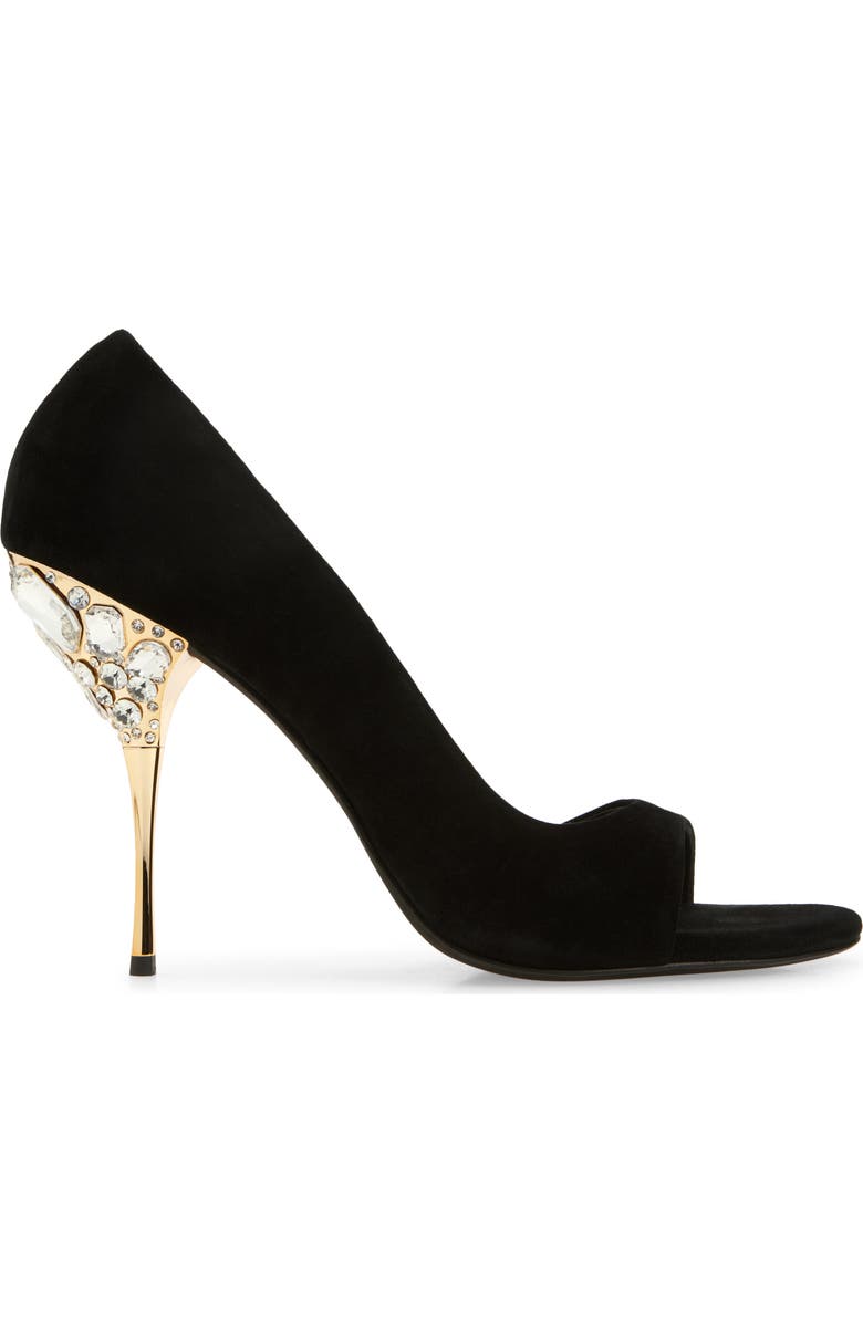 Jeffrey Campbell Alluria Crystal Heel Sandal, Alternate, color, Black Suede Combo