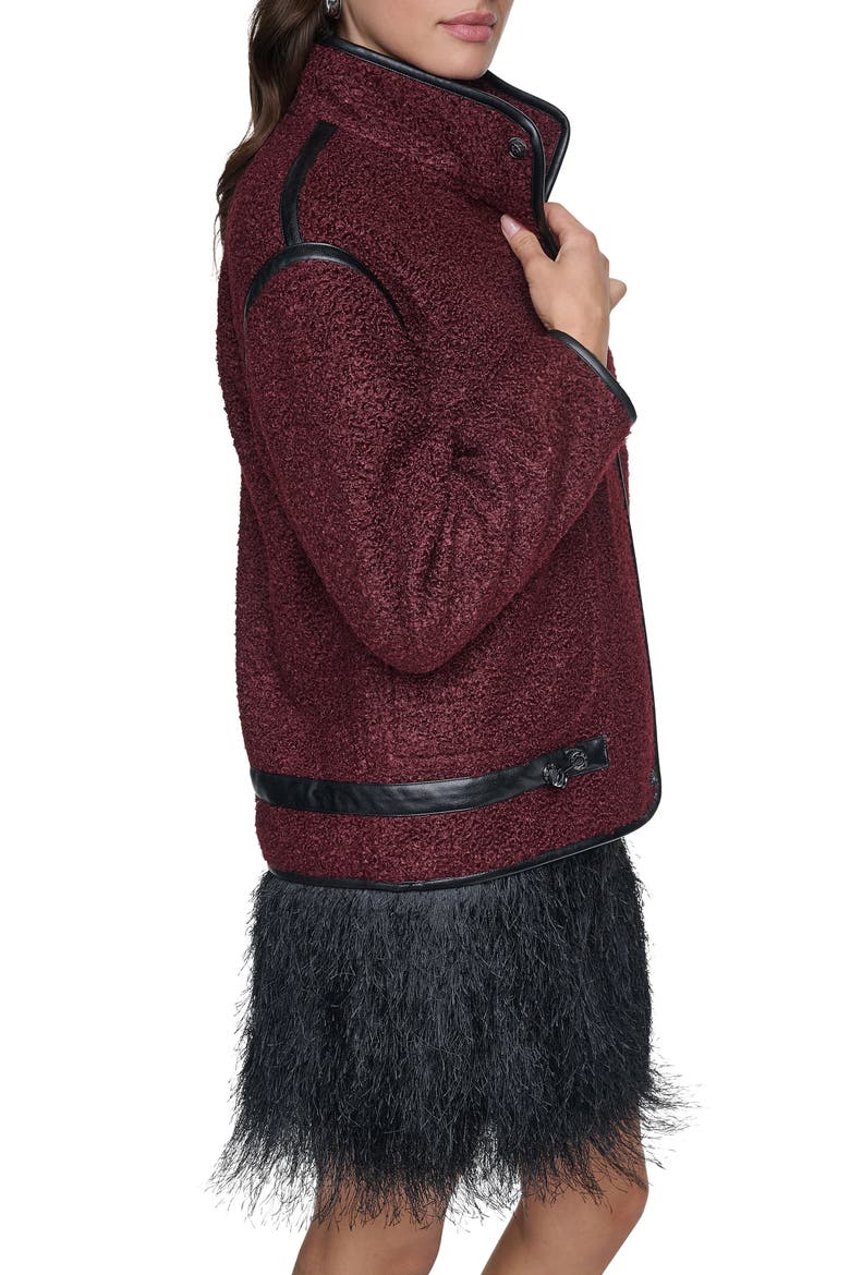 Boucle Jacket with Faux Leather Trim, Alternate, color, CABERNET