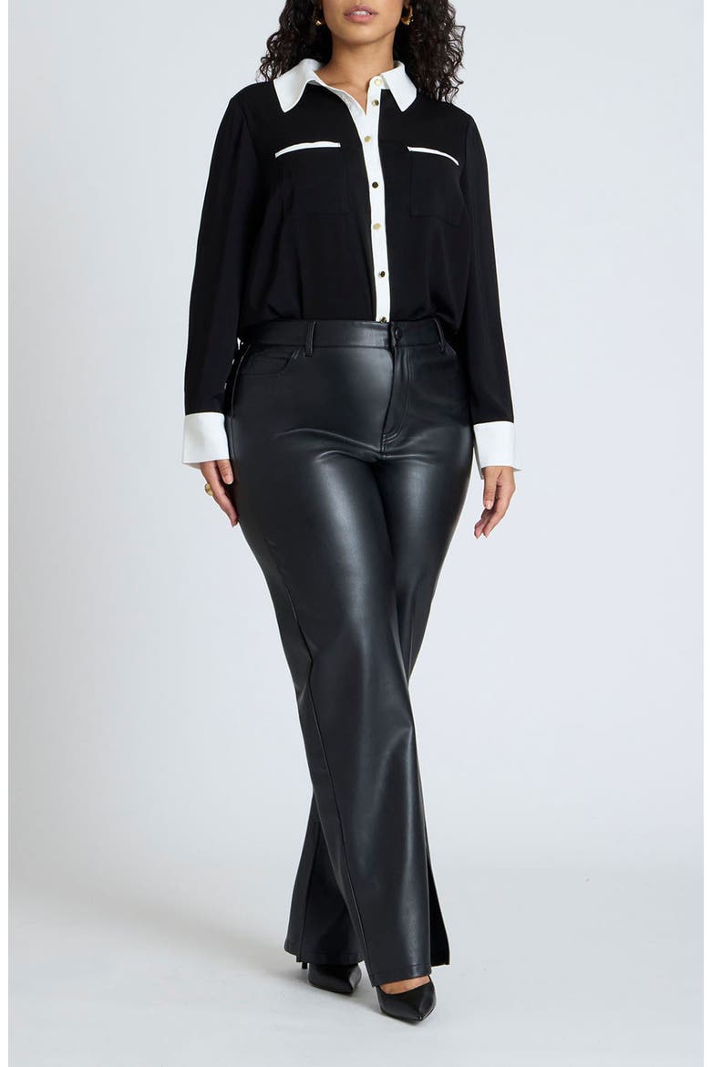 Contrast Button-Up Shirt, Alternate, color, BLACK ONYX