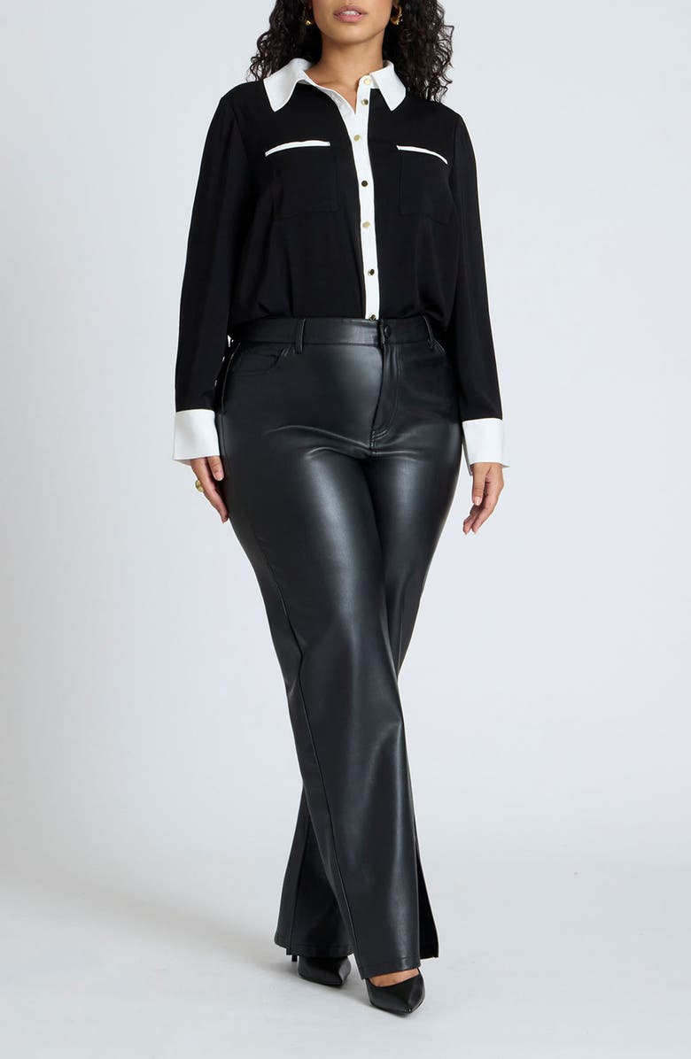 ELOQUII Contrast Button-Up Shirt, Alternate, color, 