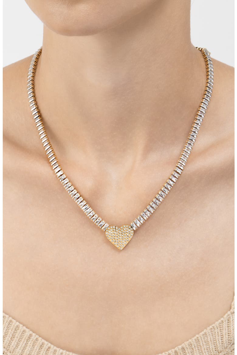 Crystal Heart Pendant Baguette Tennis Necklace, Alternate, color, GOLD