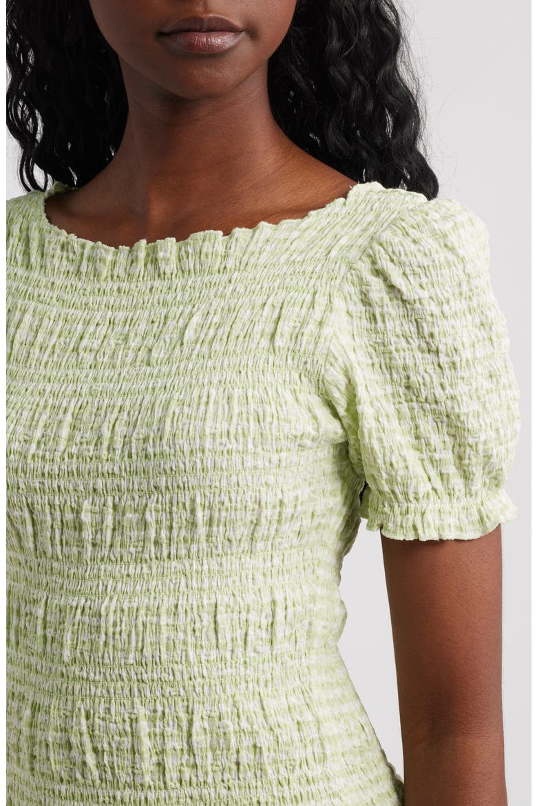 Shirred Gingham Stretch Cotton Blend Minidress, Alternate, color, GREEN